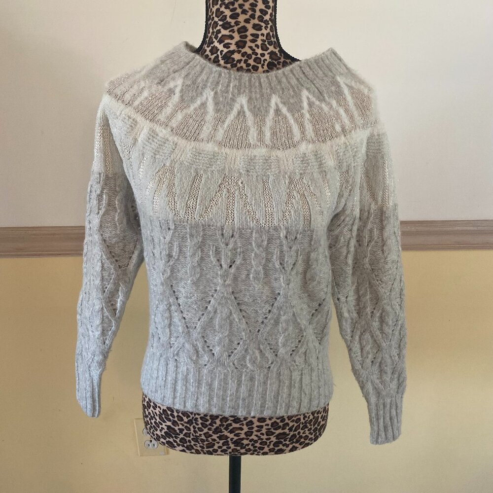 WHBM Women's White/Light Grey Shimmer Boatneck Sweater Size‎ XS Fits Like S L7